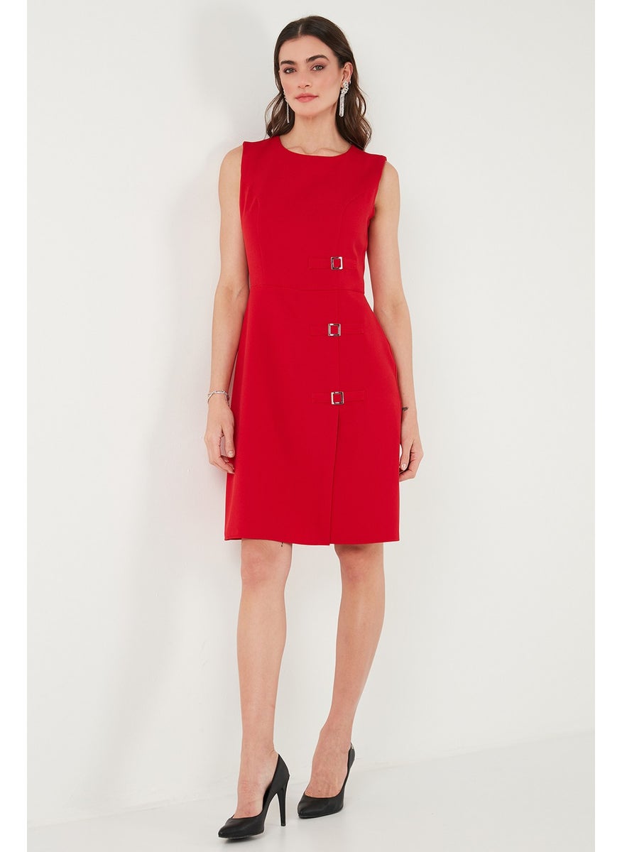 Standard Fit Belted Crew Neck Mini Dress Women's Dress 611EL1964
