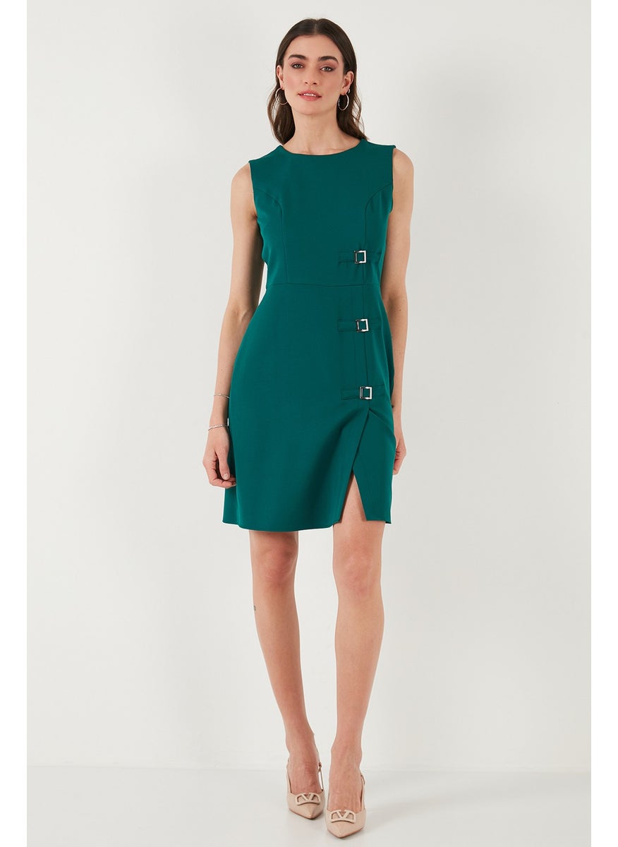 Standard Fit Belted Crew Neck Mini Dress Women's Dress 611EL1964