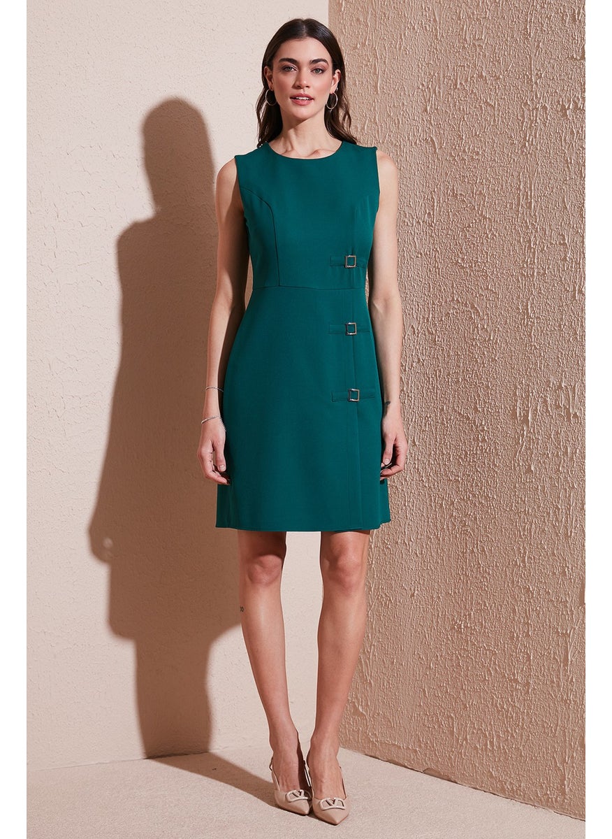 Standard Fit Belted Crew Neck Mini Dress Women's Dress 611EL1964