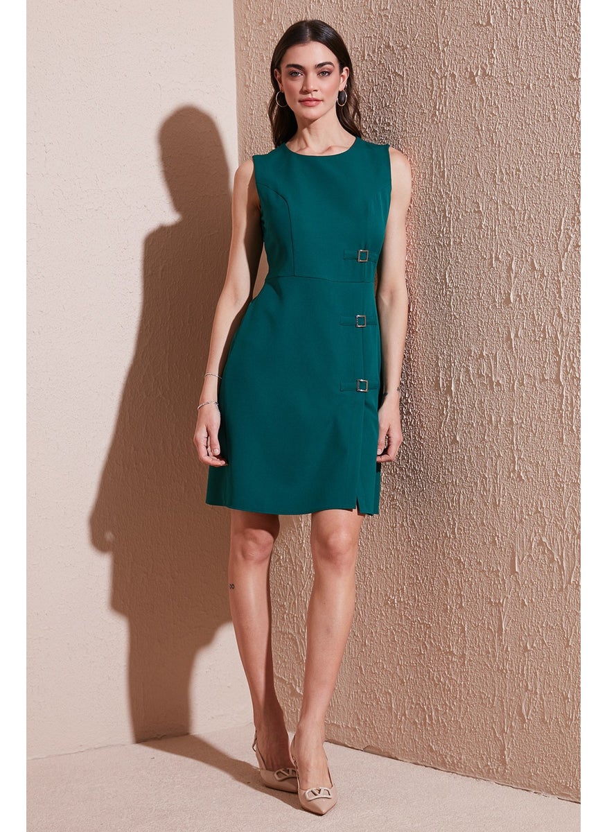 Standard Fit Belted Crew Neck Mini Dress Women's Dress 611EL1964