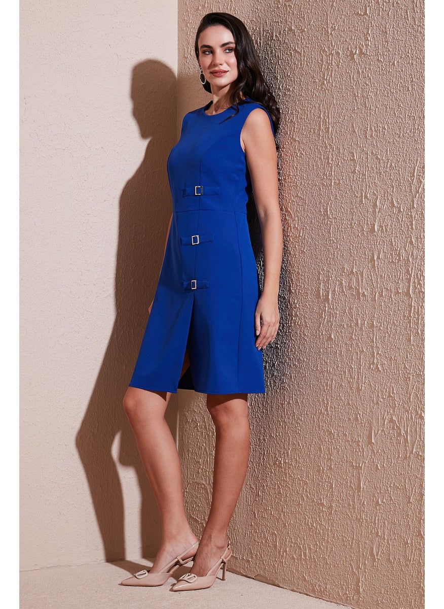 Standard Fit Belted Crew Neck Mini Dress Women's Dress 611EL1964