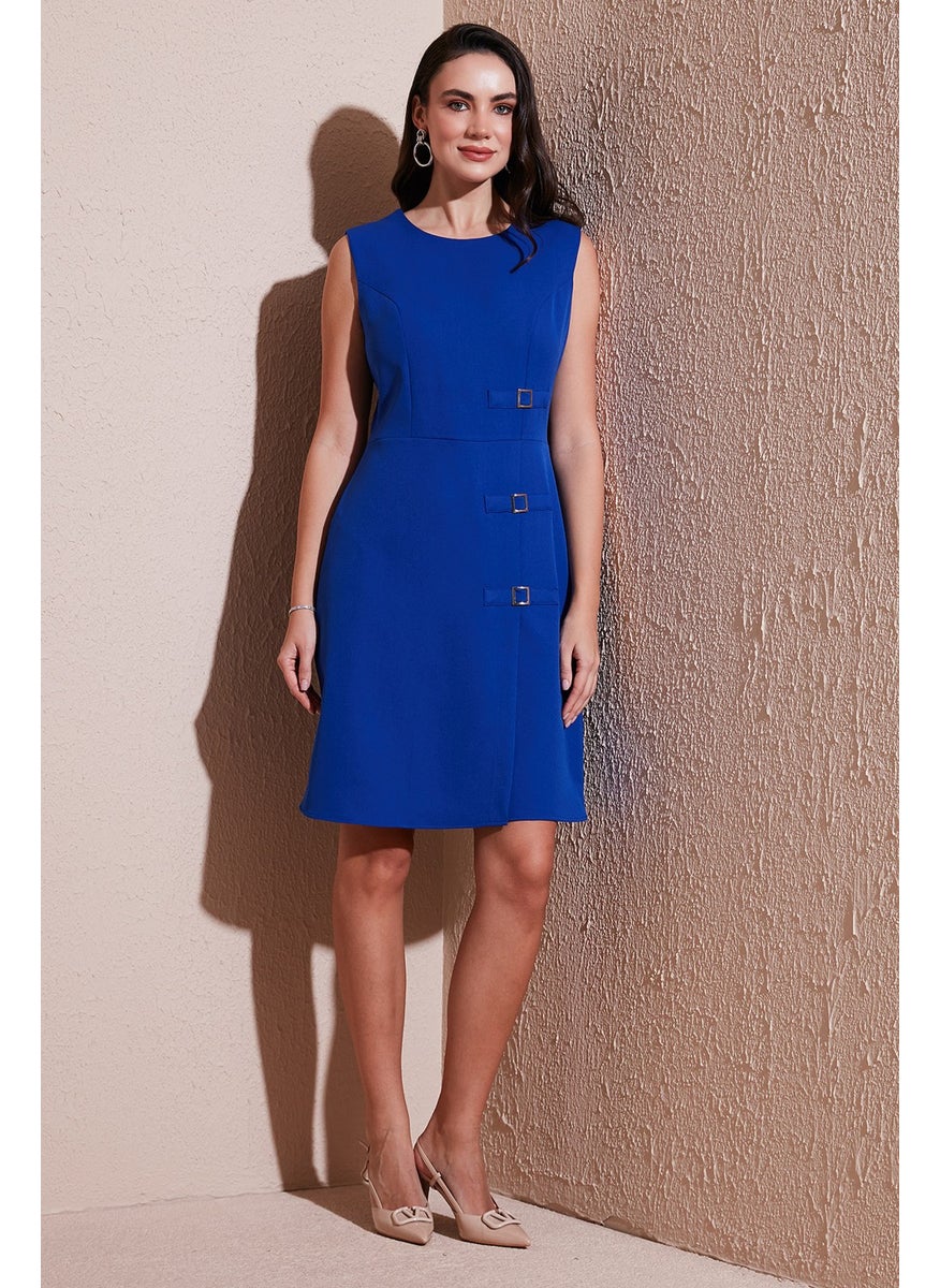 Standard Fit Belted Crew Neck Mini Dress Women's Dress 611EL1964
