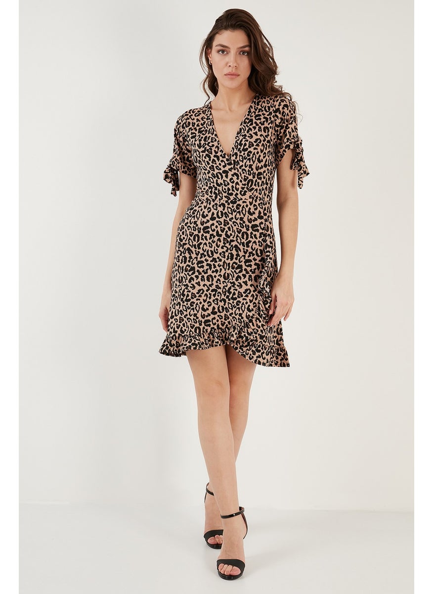 Slim Cut Double Breasted Collar Ruffle Detailed Mini Dress Women's Dress 5863719