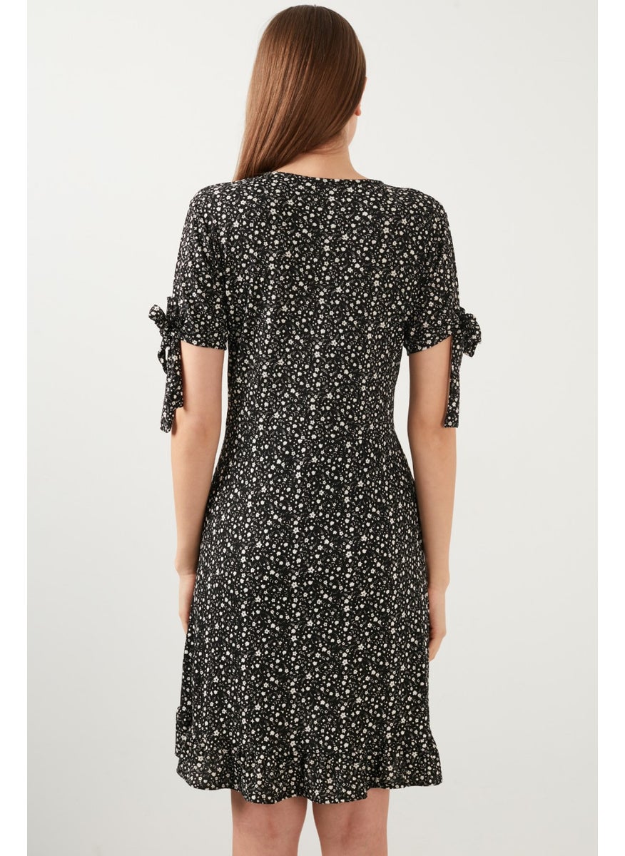 Floral V-Neck Ruffle Detailed Mini Dress Women's Dress 5863719