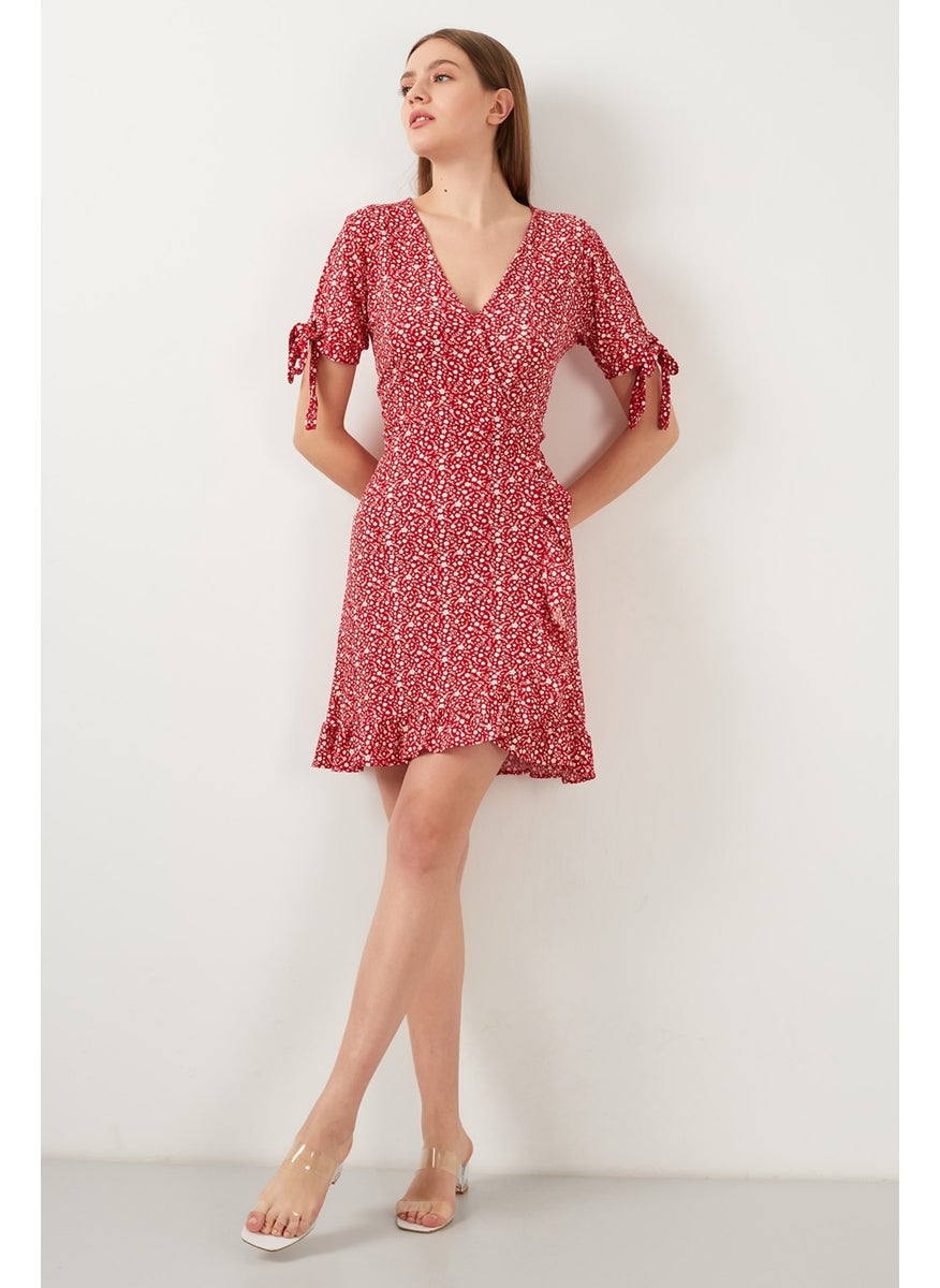 Floral V-Neck Ruffle Detailed Mini Dress Women's Dress 5863719