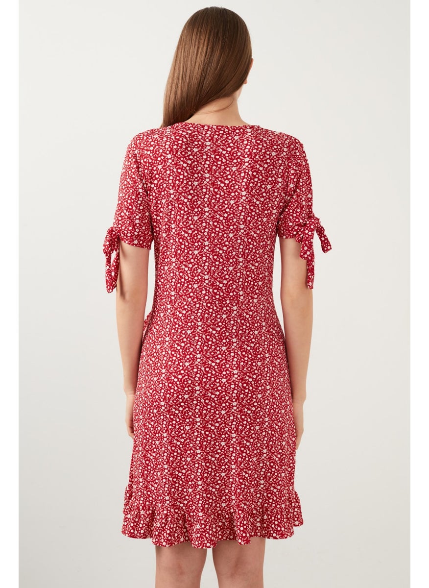 Floral V-Neck Ruffle Detailed Mini Dress Women's Dress 5863719