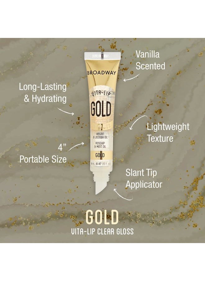 Broadway Vita-Lip Clear Lip Gloss (10 Pack), Ultra-Hydrating & Soothing Formula with Vitamins, High-Shine Non-Sticky Finish Lip Balm with Mint, Rosehip, Coconut, Mango, Argan, Honey, Shea