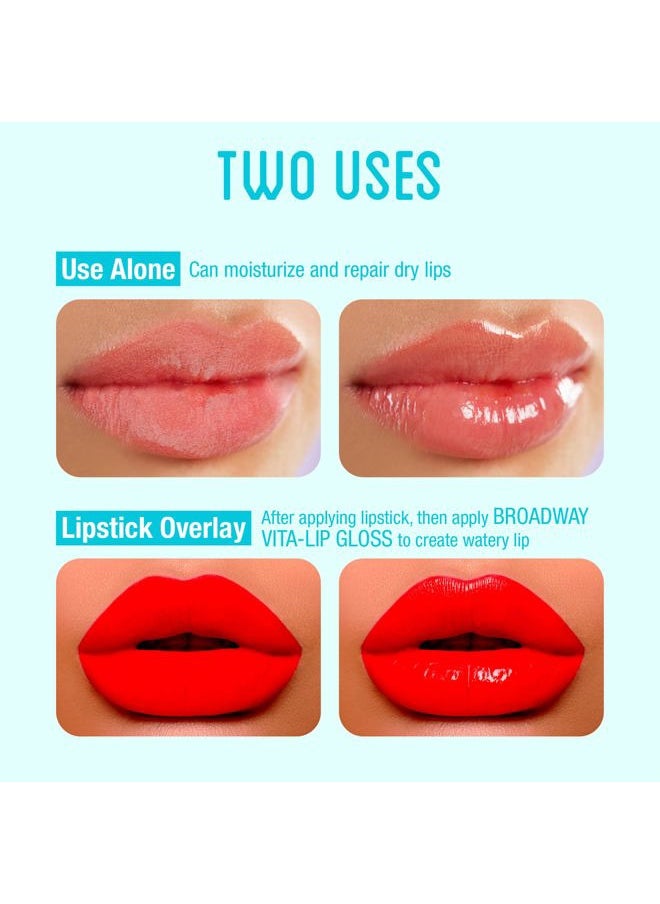 Broadway Vita-Lip Clear Lip Gloss (10 Pack), Ultra-Hydrating & Soothing Formula with Vitamins, High-Shine Non-Sticky Finish Lip Balm with Mint, Rosehip, Coconut, Mango, Argan, Honey, Shea