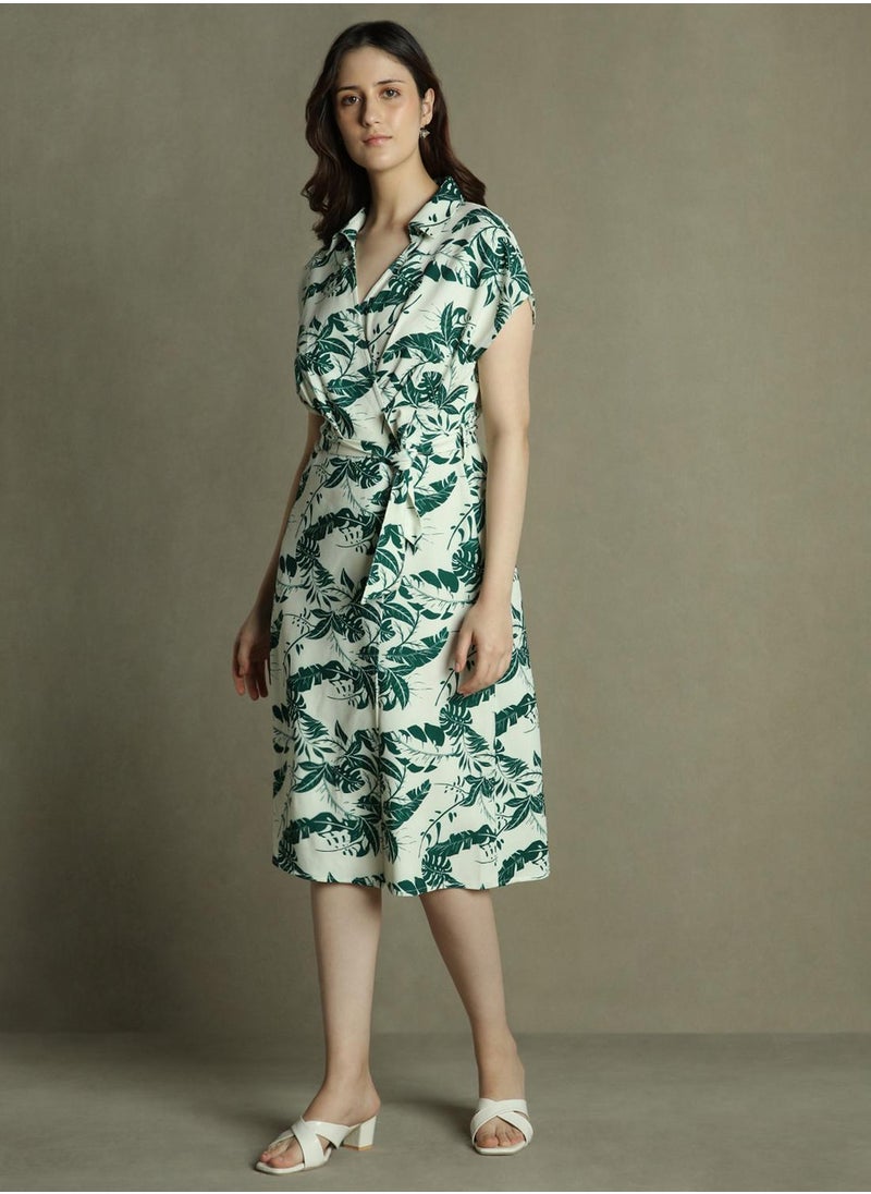 Leaf Print Midi Dress