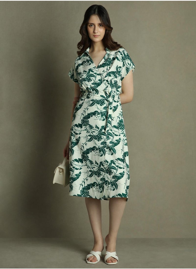 Leaf Print Midi Dress