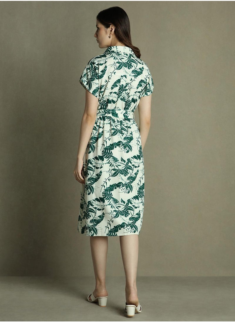 Leaf Print Midi Dress