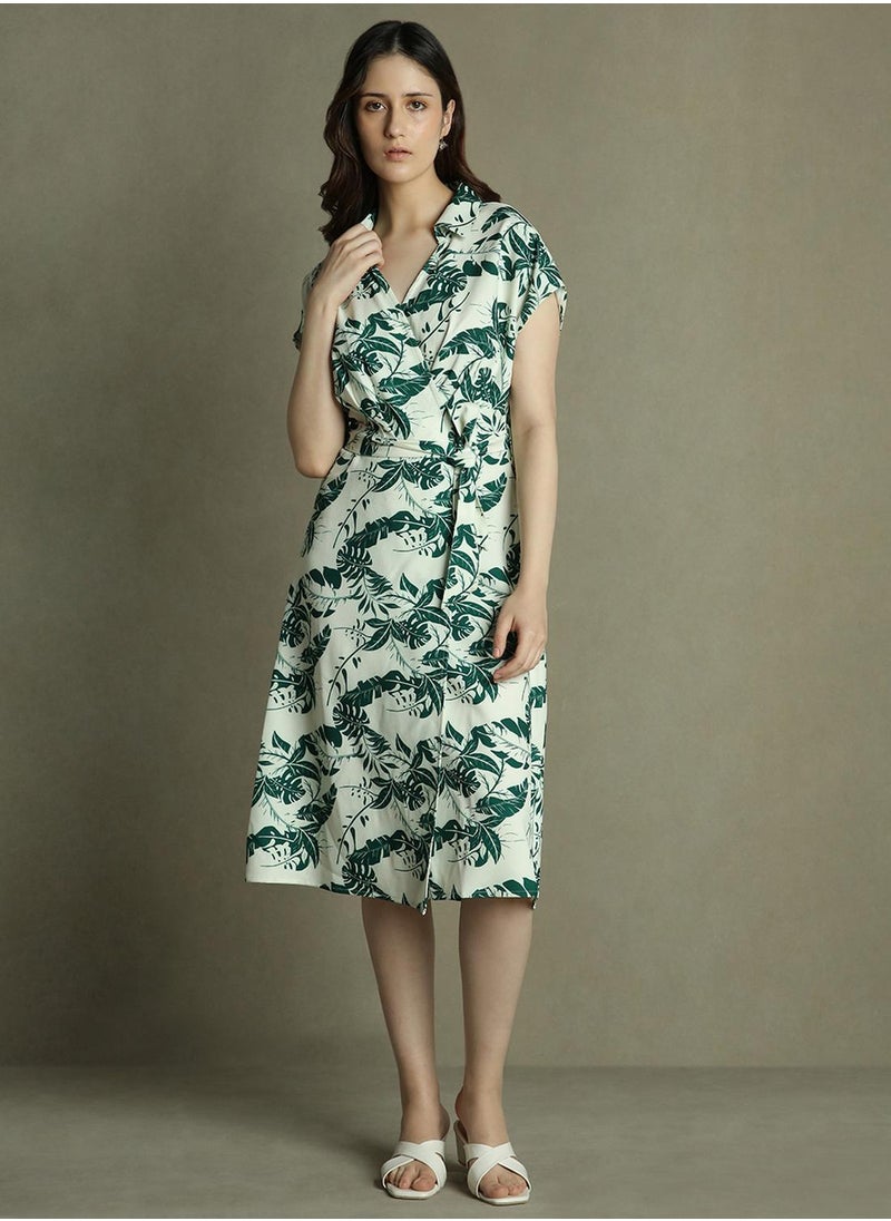Leaf Print Midi Dress
