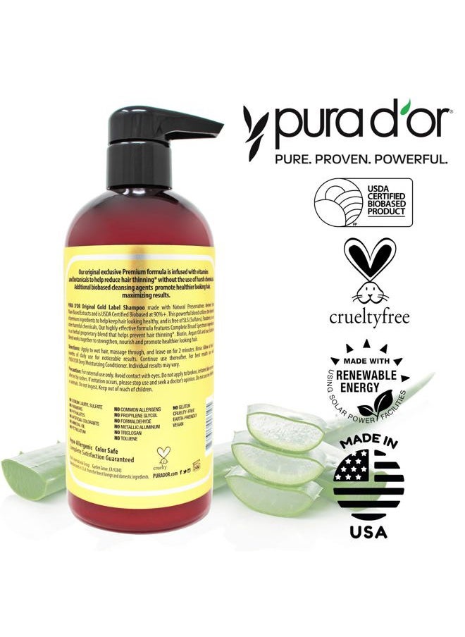 16 Oz Original Gold Label Anti-Thinning Biotin Shampoo Natural Earthy Scent, CLINICALLY TESTED Effective Results, Herbal Hair Thickening Products, 3-1 Wash, Women & Men, Color Treated Hair