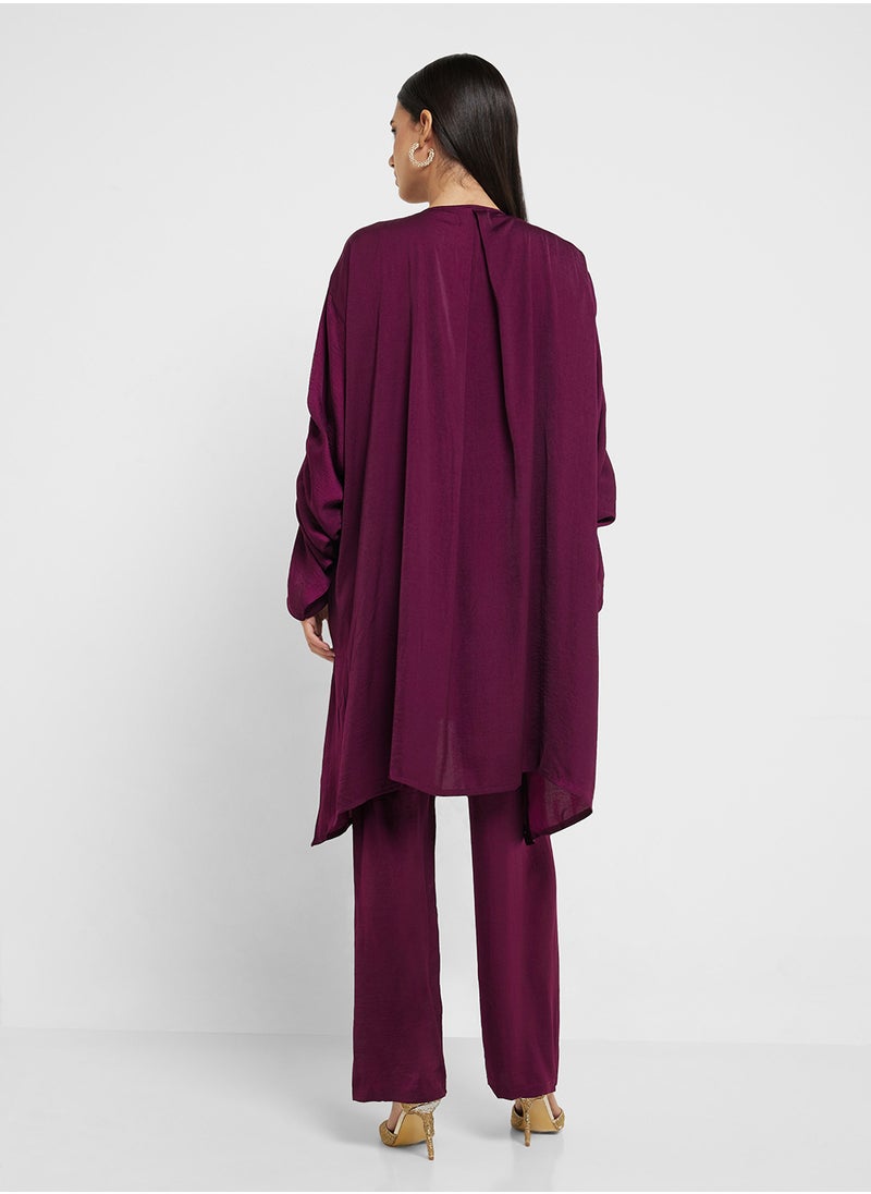 Embroidered Sleeve Top & High Waist Pants