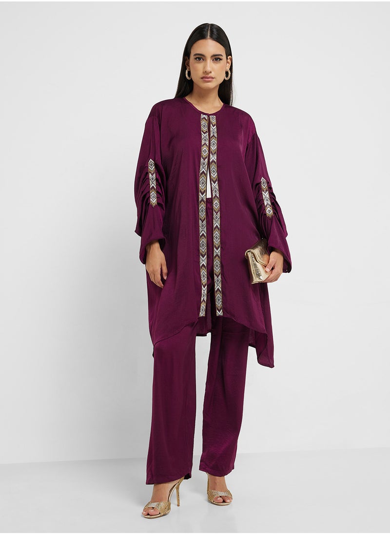 Embroidered Sleeve Top & High Waist Pants
