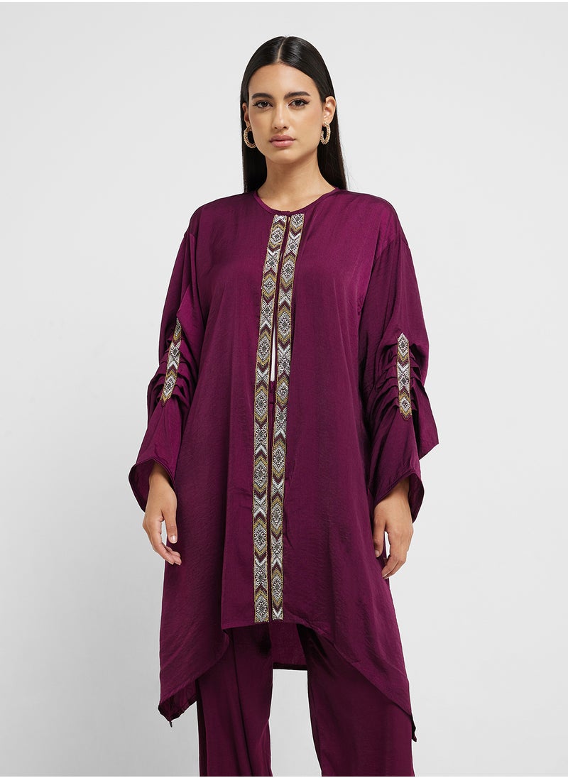 Embroidered Sleeve Top & High Waist Pants