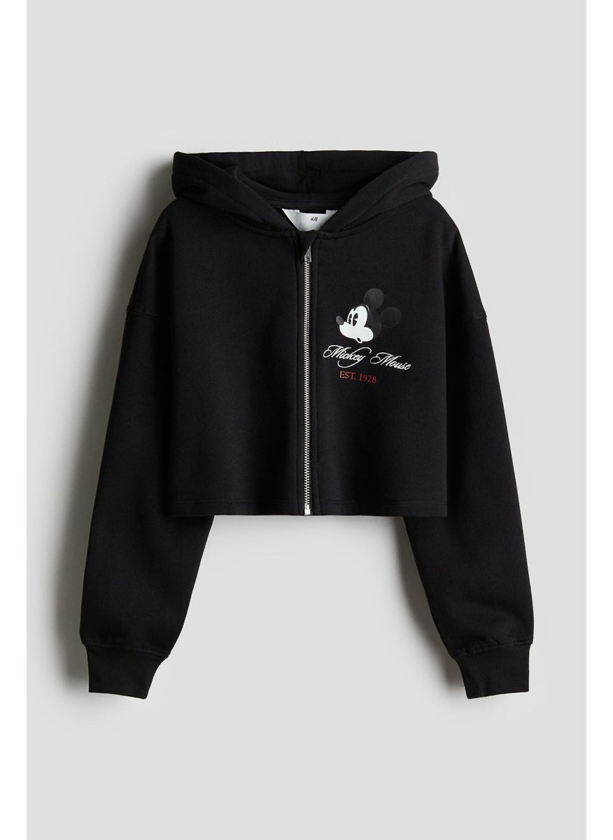 Cropped Print-Detail Hoodie