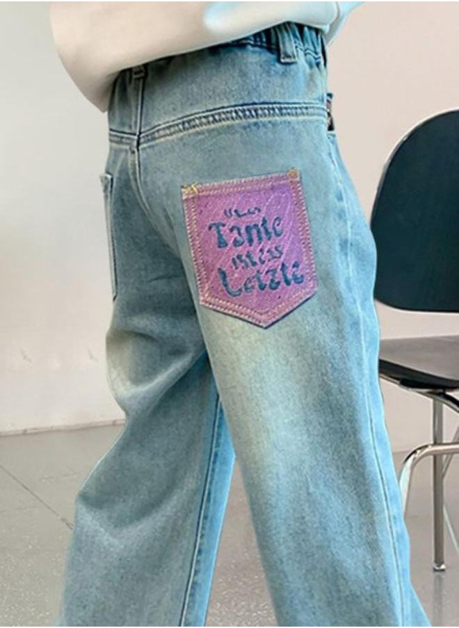 Blue Straight High Rise Solid jeans