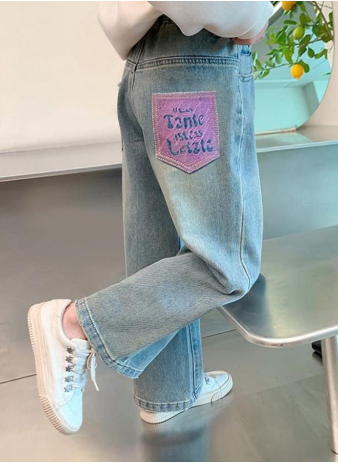 Blue Straight High Rise Solid jeans