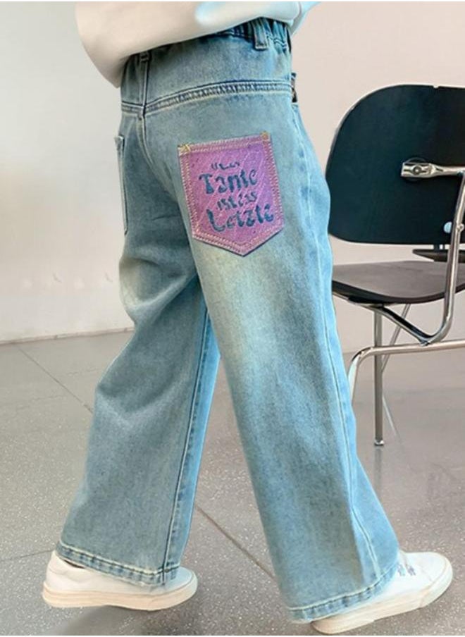 Blue Straight High Rise Solid jeans
