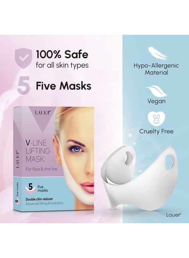 V Shaped Contouring Face Mask Line Shaping Lifting Belt Neck Reduction Jawline Lift Tape Enhancer Face Patch Firming Tightening Skin Chin Up Sculpting Collagen Mask Hyaluronic Acid Aloe Vera 5 pcs