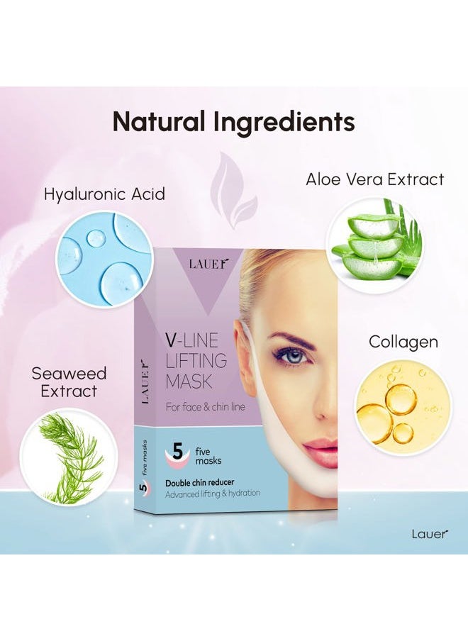 V Shaped Contouring Face Mask Line Shaping Lifting Belt Neck Reduction Jawline Lift Tape Enhancer Face Patch Firming Tightening Skin Chin Up Sculpting Collagen Mask Hyaluronic Acid Aloe Vera 5 pcs