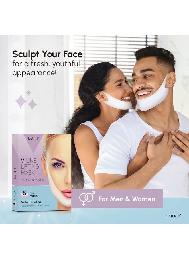 V Shaped Contouring Face Mask Line Shaping Lifting Belt Neck Reduction Jawline Lift Tape Enhancer Face Patch Firming Tightening Skin Chin Up Sculpting Collagen Mask Hyaluronic Acid Aloe Vera 5 pcs