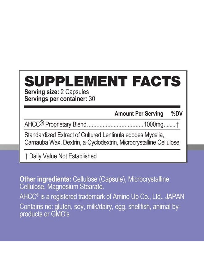AHCC Supplement - Maximum Strength - Natural Immune Support Extract - Maintains Natural Killer Cell Activity - 20+ Human Research Studies - 60 Veggie Capsules (3 Pack)
