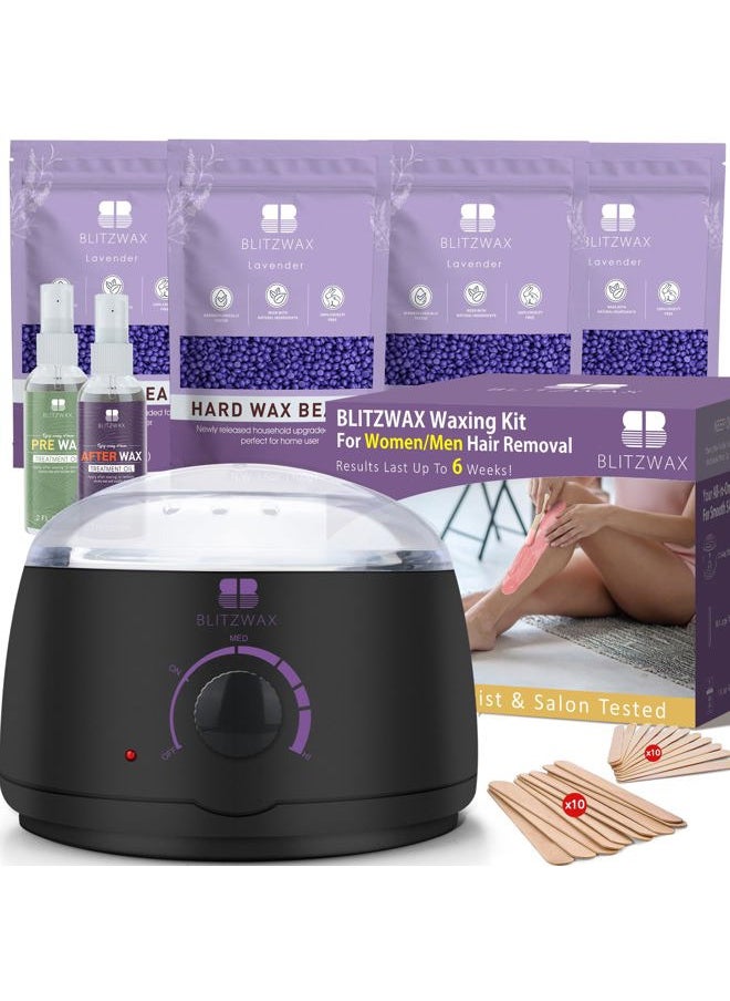 Brazilian and Bikini Waxing Kit for Women, Hard Wax Warmer for Face, Legs, and Body, At Home Hair Removal Kit, Beginner Friendly, Quick Heating, 28 Accessories