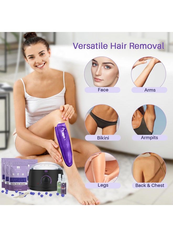 Brazilian and Bikini Waxing Kit for Women, Hard Wax Warmer for Face, Legs, and Body, At Home Hair Removal Kit, Beginner Friendly, Quick Heating, 28 Accessories