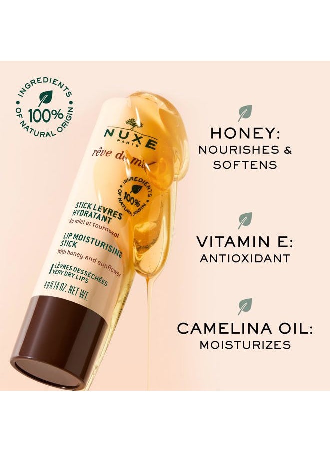 NUXE Rêve de Miel Lip Stick - 100% Natural Organic Moisturizer for Cracked & Dry Lips With Shea Butter & Vitamin E, 0.14 Oz