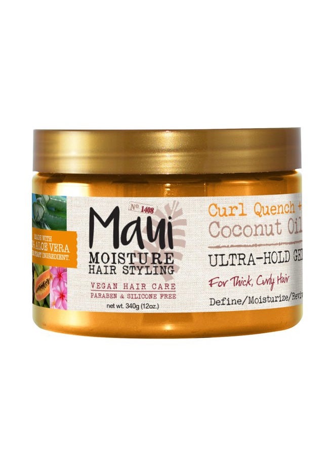Curl Quench + Coconut Oil Ultra-Hold Gel, for Curly Hair Styling, Vegan, No Drying Alcohols, Paraben Free, Silicone Free, 12 Ounce