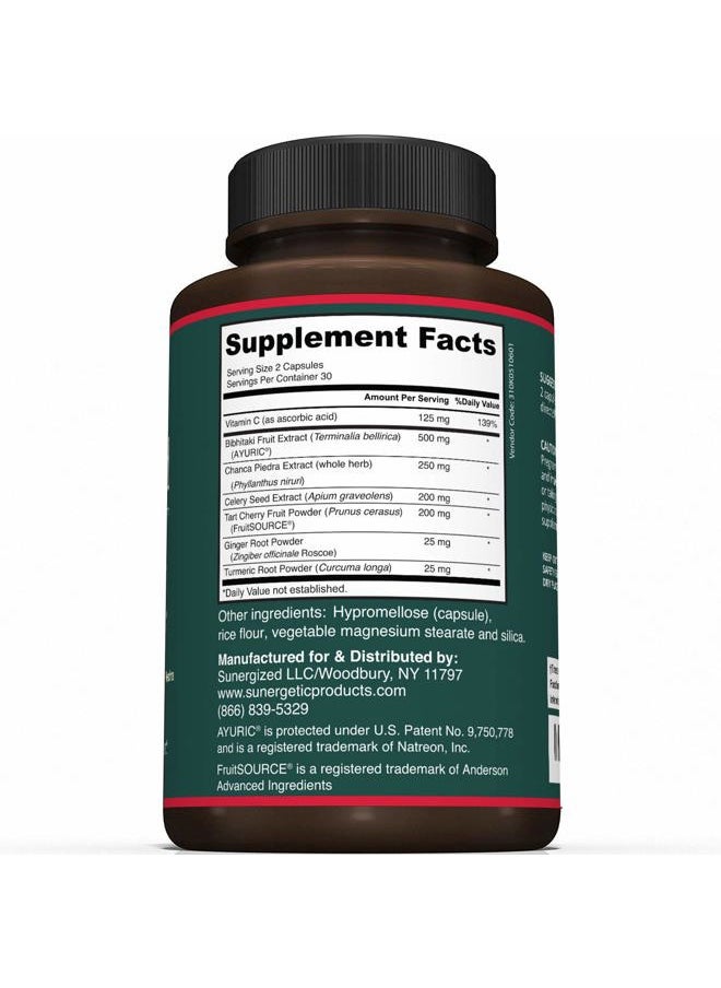 Premium Uric Acid Support Supplement – Uric Acid Cleanse & Kidney Support – Includes Tart Cherry, Chanca Piedra, Celery Extract & Turmeric - 60 Capsules