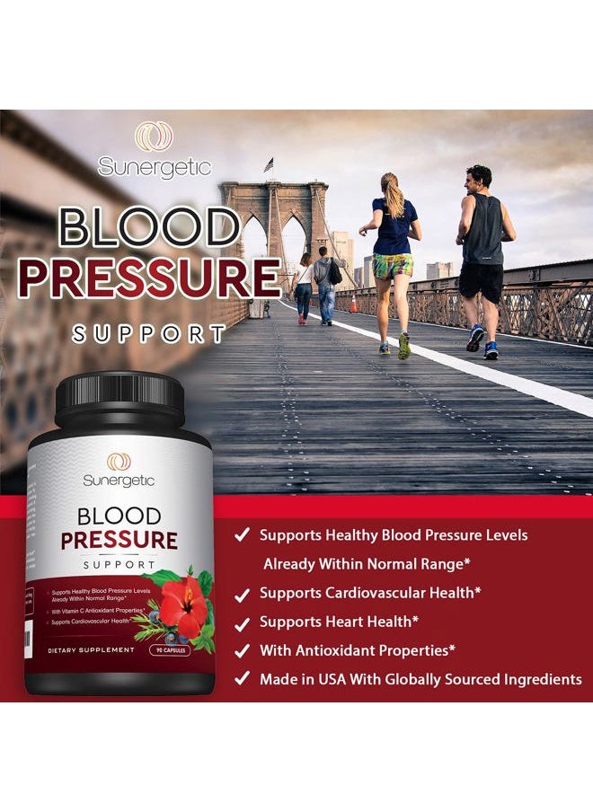 Premium Blood Pressure Support Supplement for Cardiovascular & Heart Health with Garlic, Hawthorn & Hibiscus (90 Capsules)
