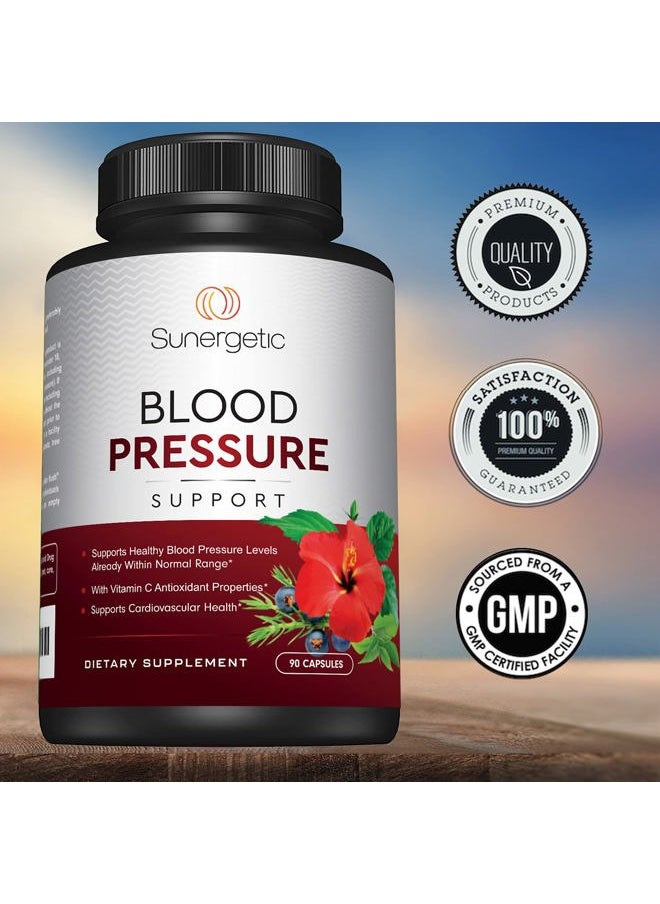 Premium Blood Pressure Support Supplement for Cardiovascular & Heart Health with Garlic, Hawthorn & Hibiscus (90 Capsules)