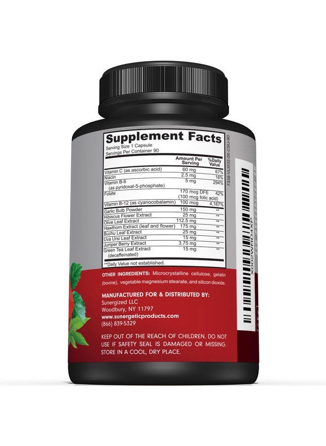 Premium Blood Pressure Support Supplement for Cardiovascular & Heart Health with Garlic, Hawthorn & Hibiscus (90 Capsules)