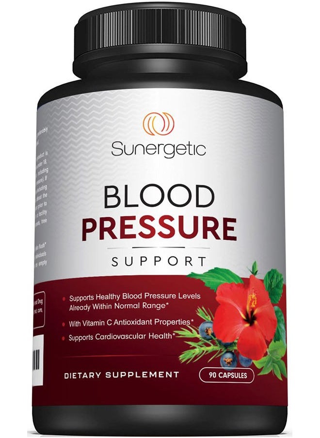 Premium Blood Pressure Support Supplement for Cardiovascular & Heart Health with Garlic, Hawthorn & Hibiscus (90 Capsules)