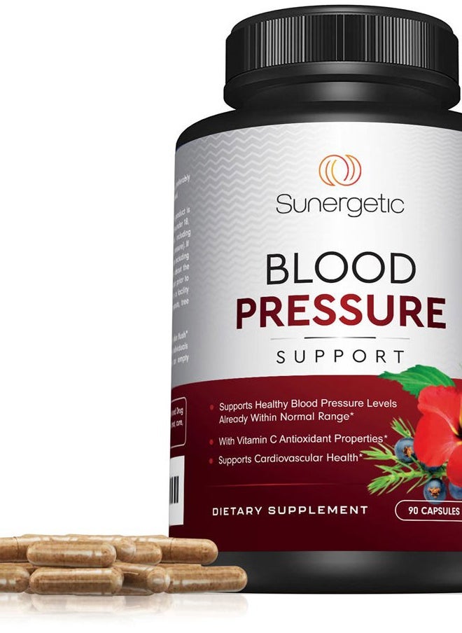 Premium Blood Pressure Support Supplement for Cardiovascular & Heart Health with Garlic, Hawthorn & Hibiscus (90 Capsules)