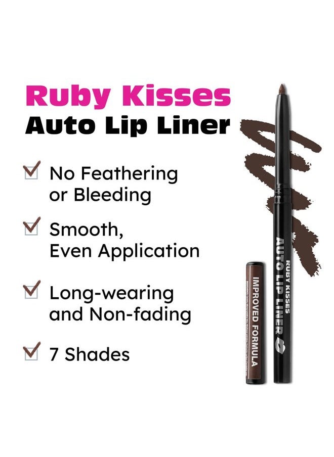 Auto Lip Liner Pencil (Dark Brown 3 Pack), Long Lasting & Non-Fading, Smooth Application, Non-Feathering with Rich Pigmented Color, No Sharpener Needed, Ideal for Full Lips Look
