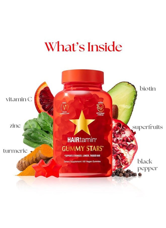 Vegan Gummy Stars Hair Vitamins | Non-GMO | All Natural Biotin Hair Vitamin Gummies to Maintain Healthy Hair Skin & Nails | Multivitamin Supplement