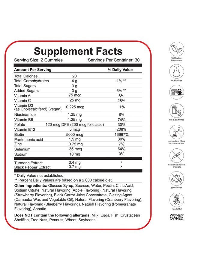 Vegan Gummy Stars Hair Vitamins | Non-GMO | All Natural Biotin Hair Vitamin Gummies to Maintain Healthy Hair Skin & Nails | Multivitamin Supplement