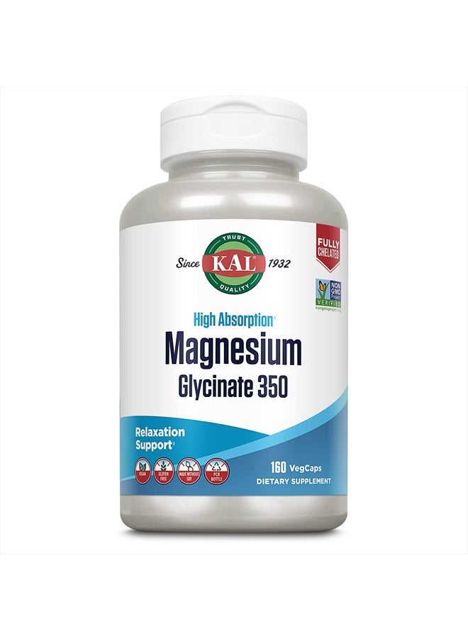Magnesium Glycinate Capsules, Fully Chelated Magnesium Bisglycinate, High Absorption Magnesium Supplement, Healthy Bones, Muscle, Relaxation and Stress Support, Non-GMO 160 count