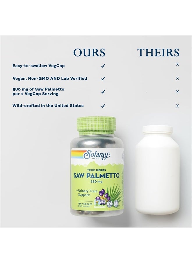 Solaray Saw Palmetto Berry 580 mg, Healthy Prostate and Urinary Tract Support from Fatty Acids & Plant Sterols for Men and Women, Non-GMO, Vegan & Lab Verified, 180 VegCaps, 180 Servings