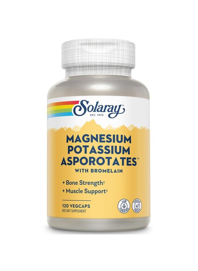 Solaray Magnesium and Potassium Asporotates with Bromelain, Magnesium Potassium Supplement for Bone Strength and Muscle Support, Vegan Magnesium Potassium Supplements, 60 Servings, 120 VegCaps