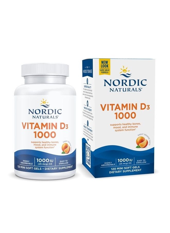 Vitamin D3 1000, Orange - 120 Mini Soft Gels - 1000 IU Vitamin D3 - Supports Healthy Bones, Mood & Immune System Function - Non-GMO - 120 Servings