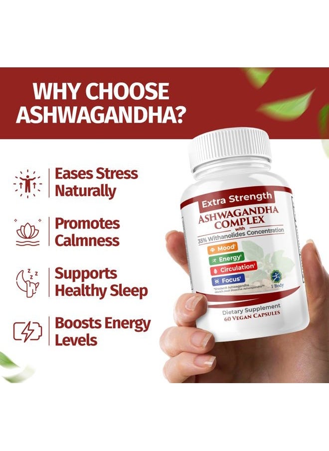 Ashwagandha Complex with Shoden® – Clinically Supported Stress Relief, Sleep, and Energy Support – Vegan, Non-GMO Supplements – 60 Capsules
