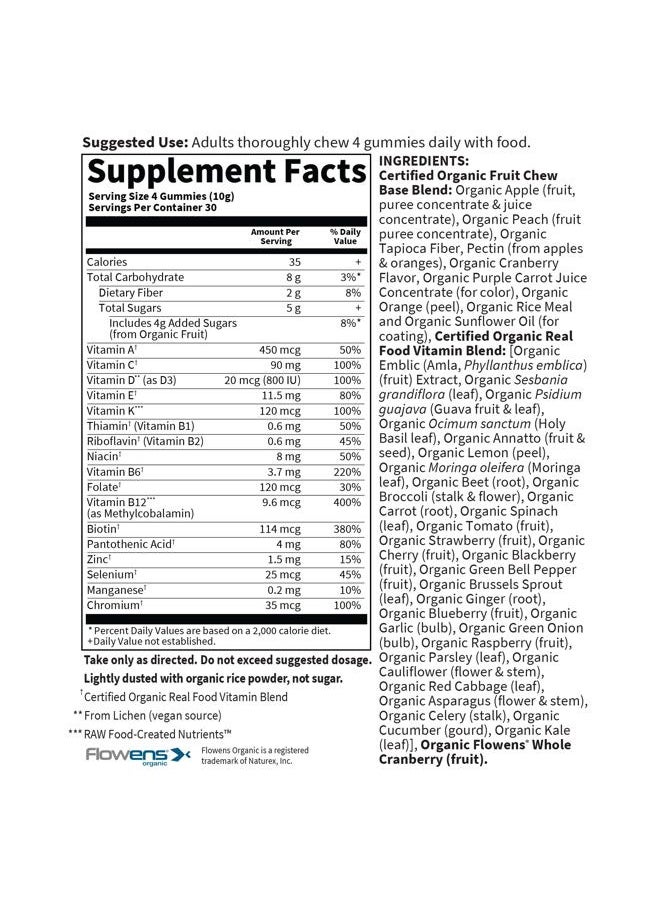Organics Men 40+ Gummy Vitamins - Berry - Certified Organic, Non-GMO, Vegan, Kosher Complete Multi - Methyl B12, C & D3 - Gluten, Soy & Dairy Free, 120 Real Fruit Gummies