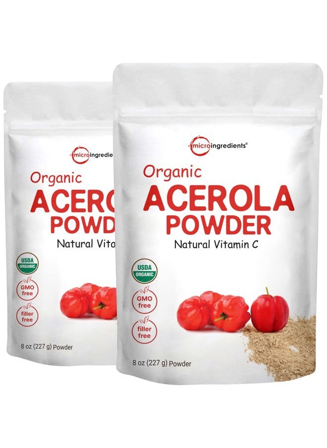 2 Pack of Pure USDA Organic Acerola Cherry Powder, Natural and Organic Vitamin C for Immune System, 8 Ounce, No GMO, No Gluten, Brazil Origin