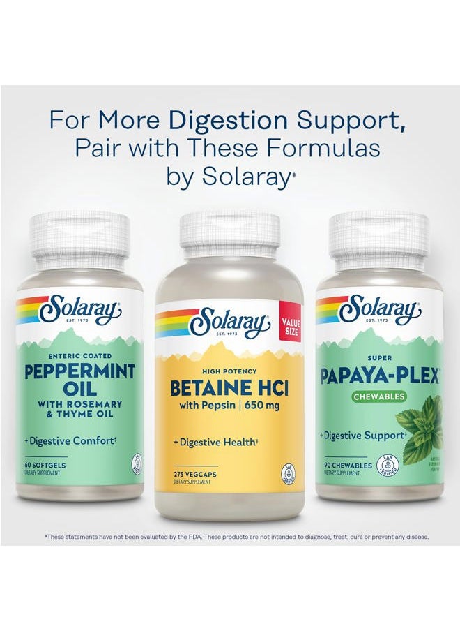Solaray High Potency Betaine HCL with Pepsin - Hydrochloric Acid Supplement for Digestive Health - with Betaine Hydrochloride and Digestive Enzymes - Gut Health Support - 60-Day Guarantee, 275 VegCaps