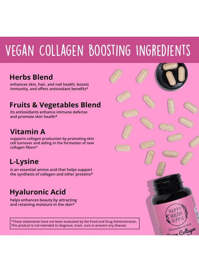 Vegan Collagen Builder w/ Hyaluronic Acid – Hair Skin and Nails Vitamins for Youthful Glow | Keratin & Elastin Booster | Bones, Cartilage, Tendons | Vitamin A, L-Lysine | Vegetarian | Non-GMO, 60 Ct